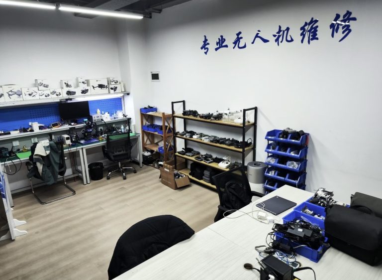 Drone repair workshop at Apex Drone Supply in China